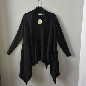 Patrizia Luca draped open black cardigan, size medium.